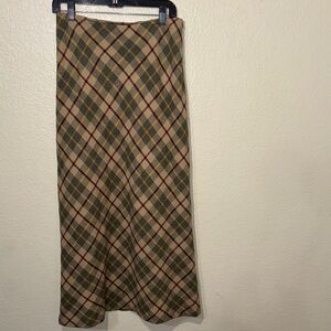 Marconi Plaid A-Line Skirt in Beige and Green Size-10